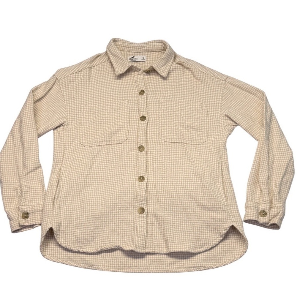 Hollister Womens Tan White Houndstooth Button Down Shirt Small 340S2238